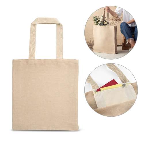 Przejdź do produktu PADOVA. Torba z juco (275 g/m²) z wewnętrzną kieszenią ze 100% bawełny (120 g/m²) 92937