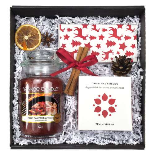 Przejdź do produktu Box 6 - prezent świąteczny dla klienta (czekolada z orzechami, herbata Teminsteriet, świeca Yankee Candle)