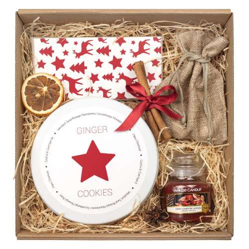 Przejdź do produktu Giftbox G8 - prezenty swiateczne dla klientow (czekolada z orzechami, ciasteczka imbirowe, cukierki w woreczku, świeca Yankee Candle)
