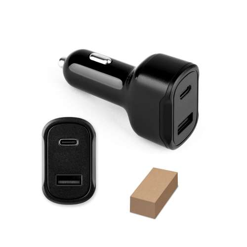 Przejdź do produktu DIRAC. Adapter do zapalniczki z portem USB-A 18W i USB-C 20W wykonany w ABS z recyklingu (100% rABS) 97189