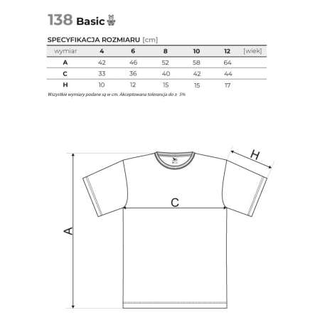 Dziecięca koszulka krótki rękaw Adler Basic 138 biały 158 cm