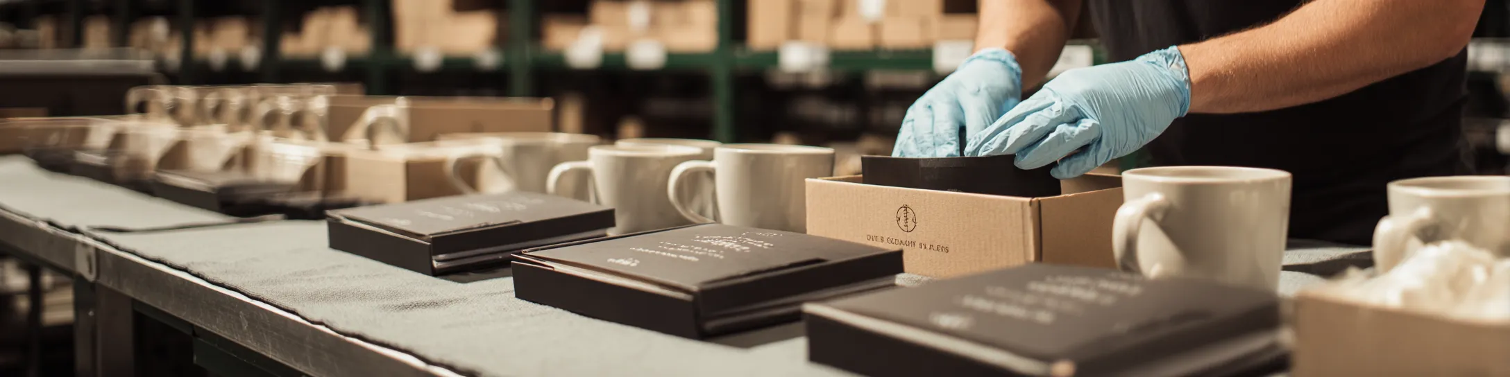 Proces ręcznego pakowania gadżetów reklamowych w zestawy prezentowe typu Gift Box